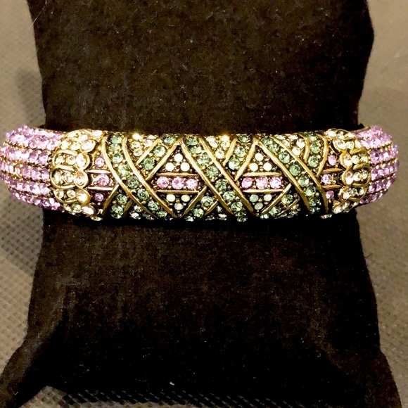 HEIDI DAUS Purple Green Criss Cross Design Swarovski Crystal Spring Hinge Bangle - Picture 17 of 17